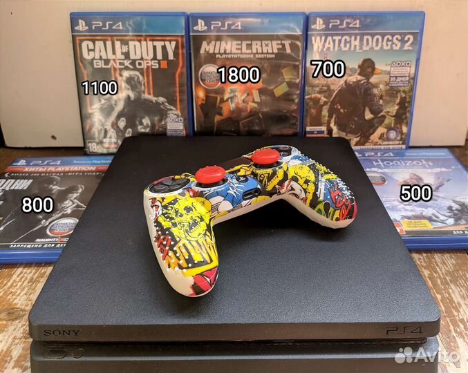 Приставка Sony PS4 Slim, диски, игры