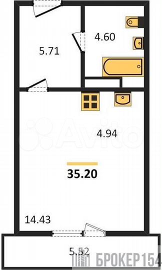 Квартира-студия, 35,2 м², 25/27 эт.