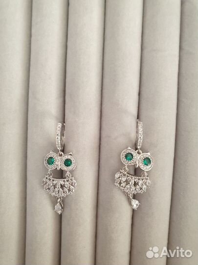 Серьги совы с цирконами