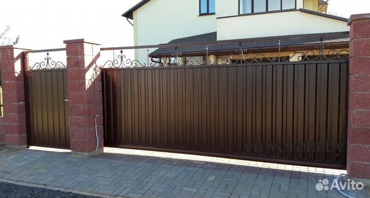 Откатные ворота из профнастила под ключ
