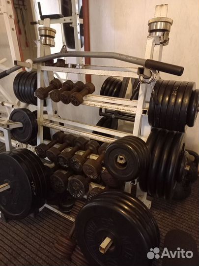 Комплект Штанга +блины +стойка +скамья + гантели