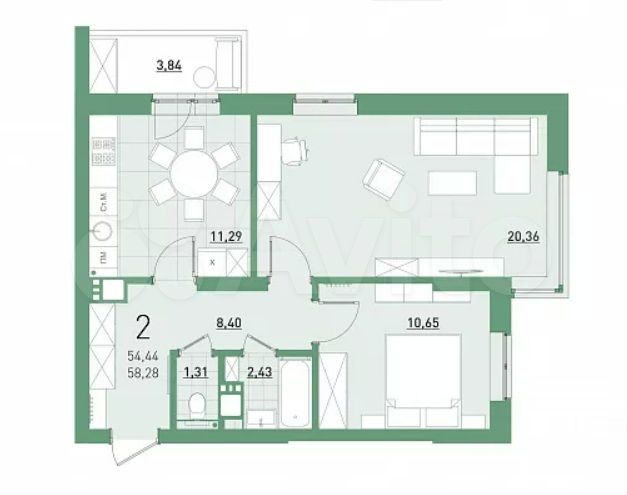 2-к. квартира, 58 м², 21/22 эт.