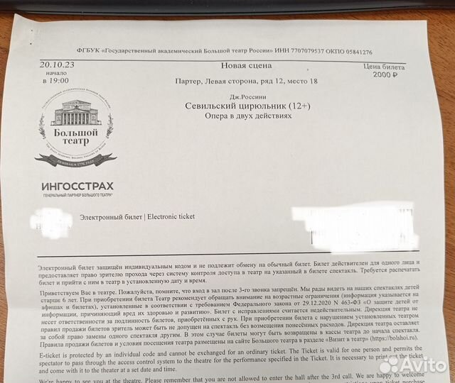Билет в Большой Театр 