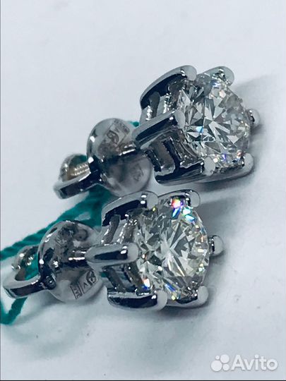 Золотые новые пусеты с брил.1,11 ct (сертификат)