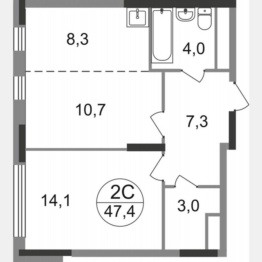 2-к. квартира, 47,4 м², 10/17 эт.