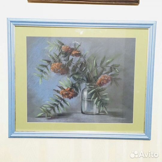 Большая Картина пастелью Ветки рябины