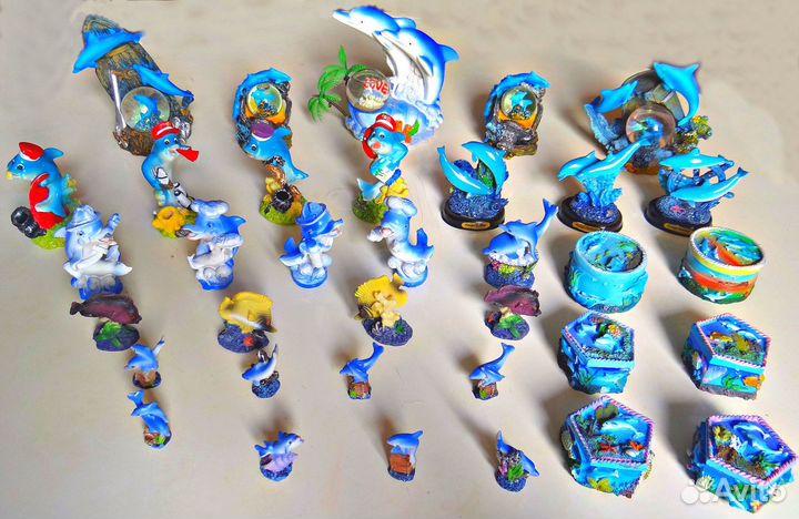 Набор статуэток дельфины с рыбками + шкатулки