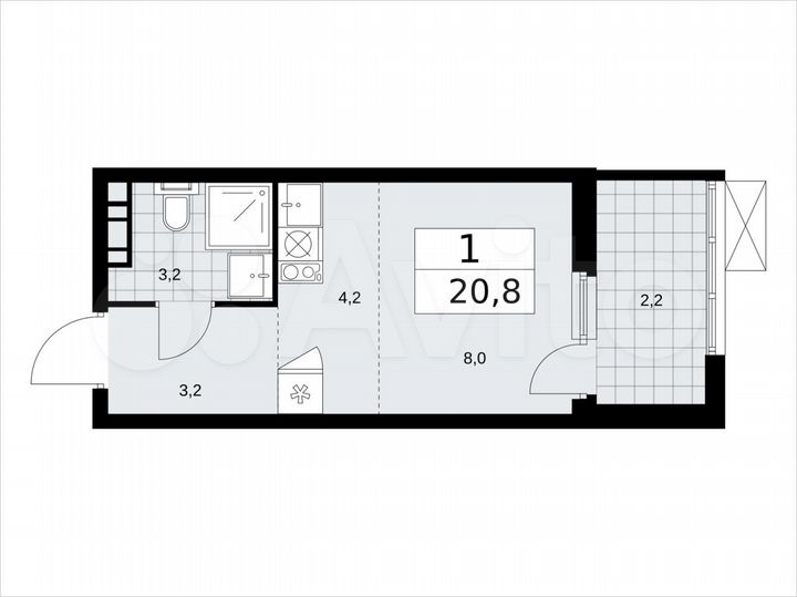 Квартира-студия, 20,8 м², 5/17 эт.