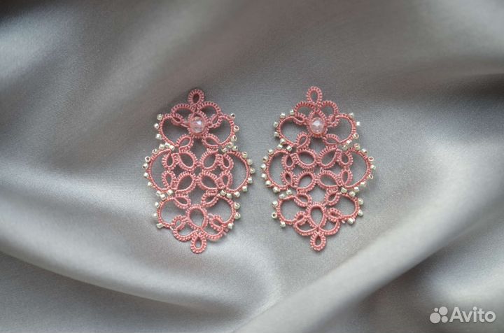 Серьги фриволите ручной работы