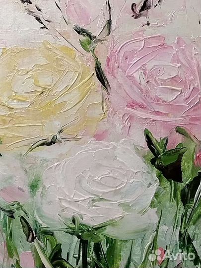 Картина маслом Цветы розы Текстурная живопись