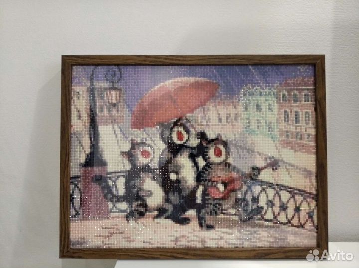Алмазная мозаика питерские коты, рамка IKEA