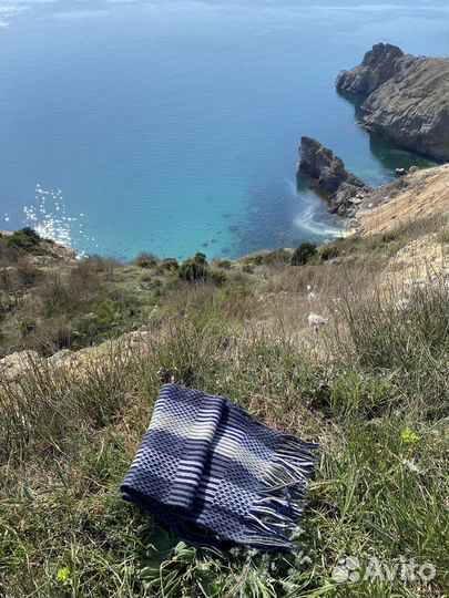 Шарф теплый сине-серый