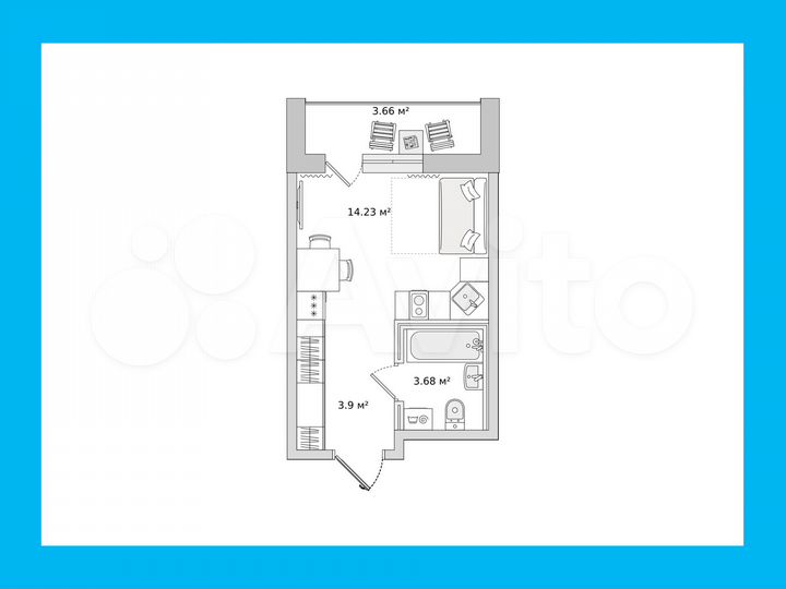Квартира-студия, 21,4 м², 19/21 эт.