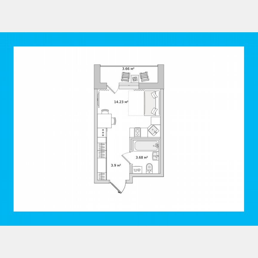 Квартира-студия, 21,4 м², 19/21 эт.