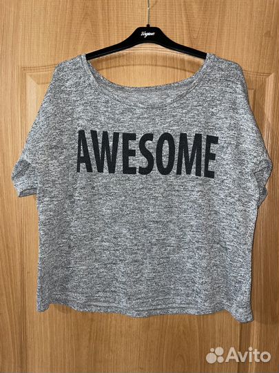 Футболка женская серая, широкая кофта на лето