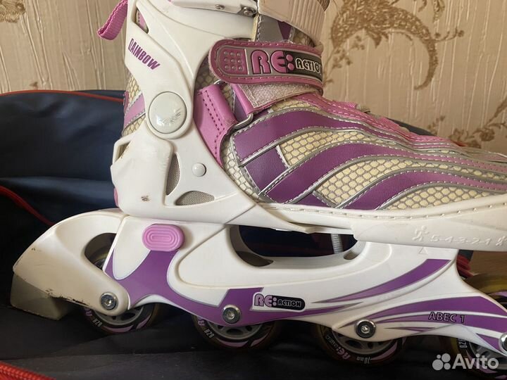 Ролики детские розовые многоразмерные + защита