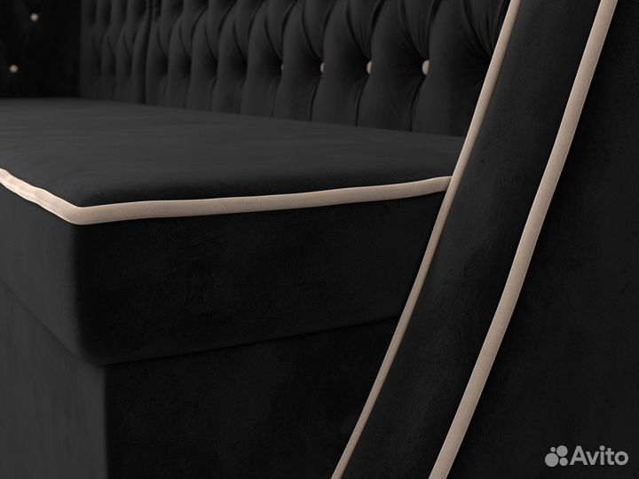 Диван кухонный угловой Лофт левый угол, велюр, черный, бежевый