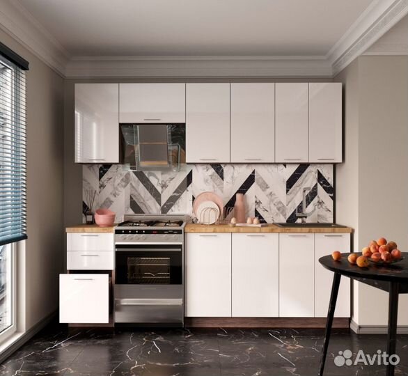 Кухня Валерия 2400 кальри/белый глянец