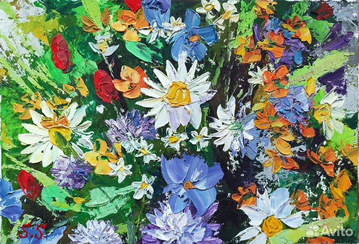 Картина маслом текстурная цветы