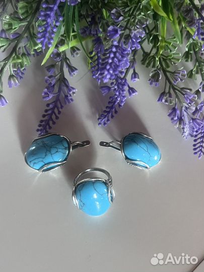 Серьги и кольцо с Крупной бирюзой