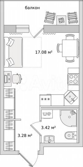 Квартира-студия, 28,5 м², 13/22 эт.