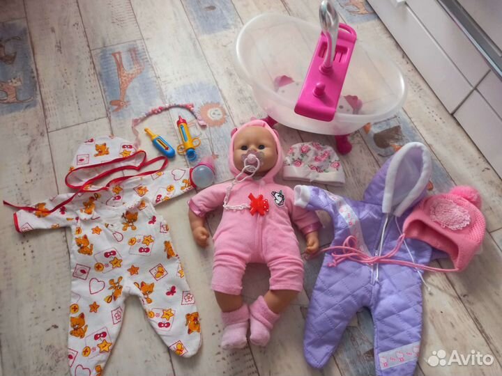 Baby annabell с ванночкой, автолюлькой и одеждой