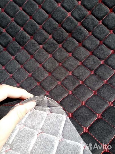 Алькантара стёганая (ромб) на поролоне 5мм чёрная