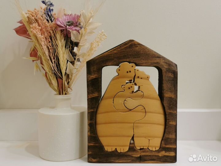 Деревянная фигура пазл семья мишек