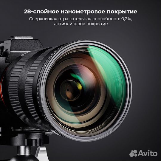 Светофильтр K&F Concept Nano-X None-Cross Variable ND2-ND32 77mm