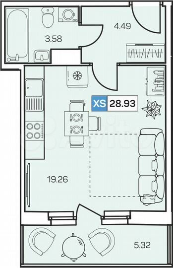 Квартира-студия, 28,9 м², 8/8 эт.