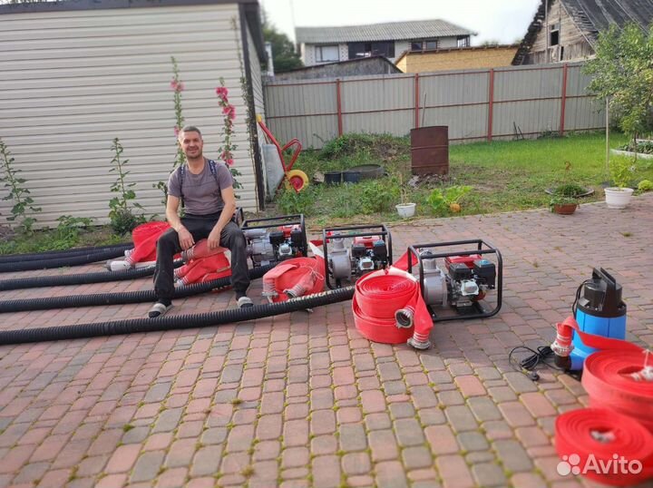 Откачка воды мотопомпой / Электронасосами /Аренда