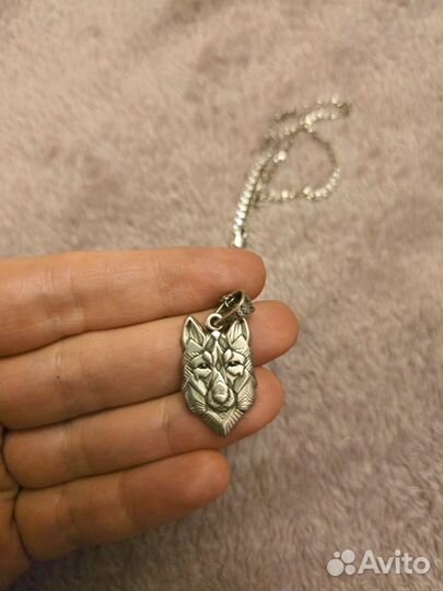 Кулон Волк на серебряной цепи