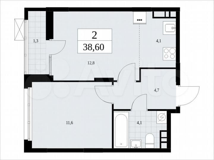 2-к. квартира, 38,6 м², 5/10 эт.