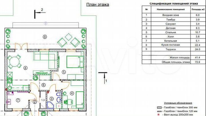 Дом 72,6 м² на участке 5 сот.