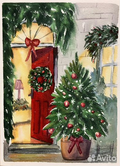 Открытки ручной работы акварель новый год