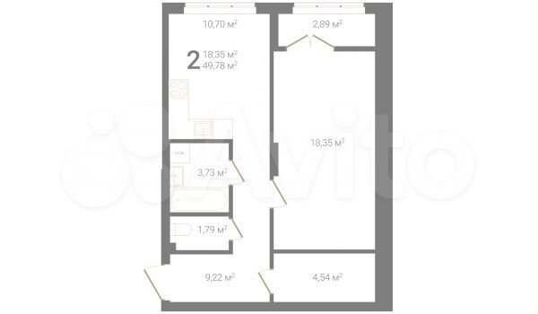 1-к. квартира, 49,8 м², 2/23 эт.