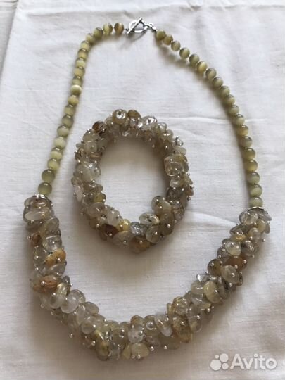 Бусы из агата и камня кошачий глаз