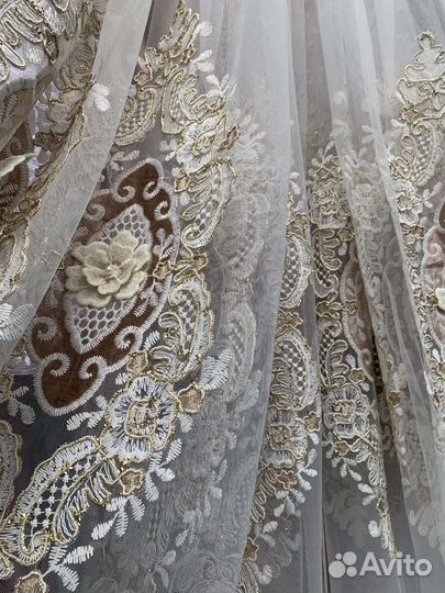Шторы бархат велюр с вышивкой комплект с тюлем