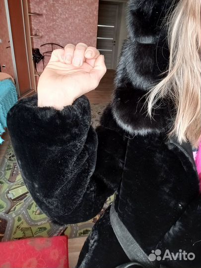 Шуба мутон+норка р.44