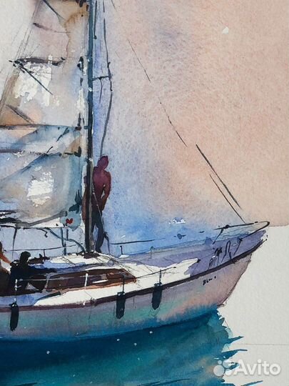 Интерьерная картина акварель яхта