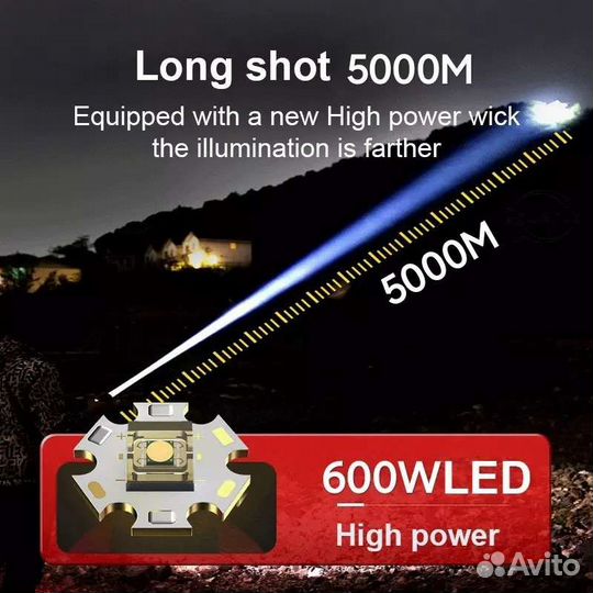 Супер мощный фонарь 600W