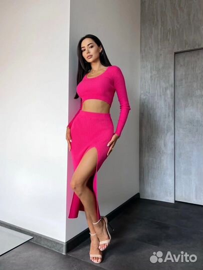 Костюм топ и юбка рубчик лапша