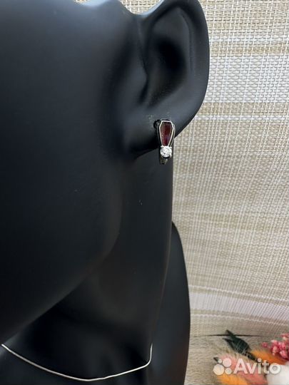 Серьги и кольцо фианиты эмали чернение мельхиор