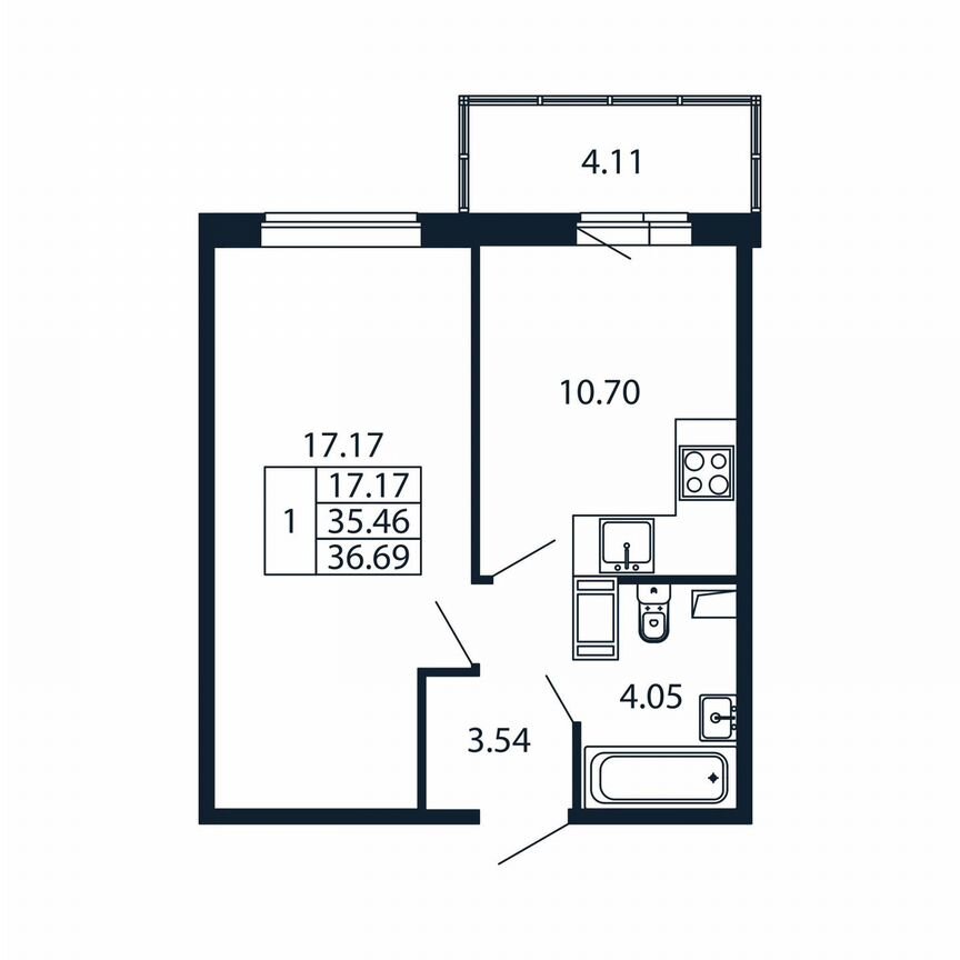 1-к. квартира, 39,6 м², 10/12 эт.