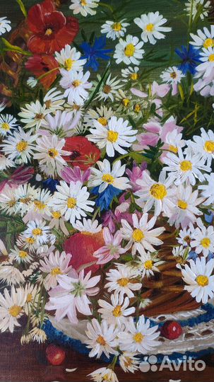 Букет в корзинке. Картина маслом