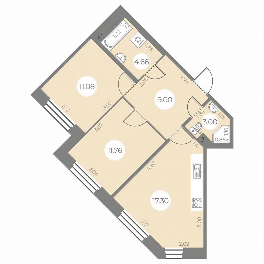 2-к. квартира, 56 м², 2/20 эт.
