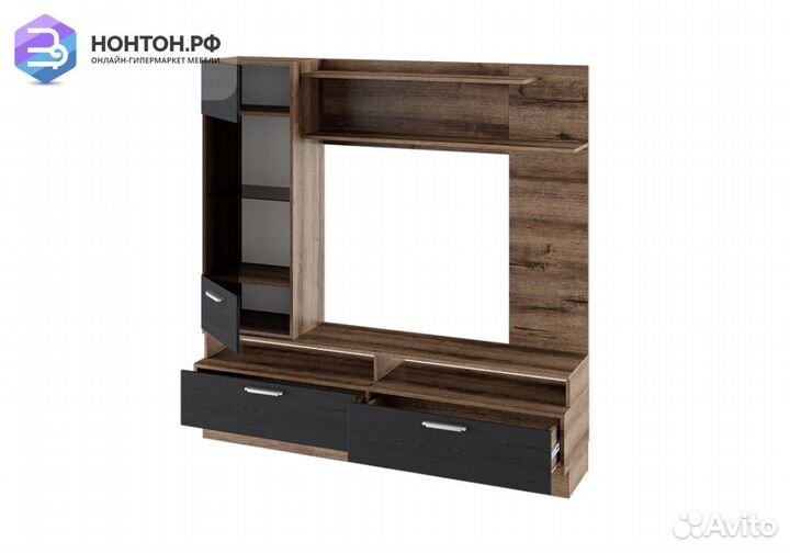 Стенка Инфинити черный / дуб монастырский