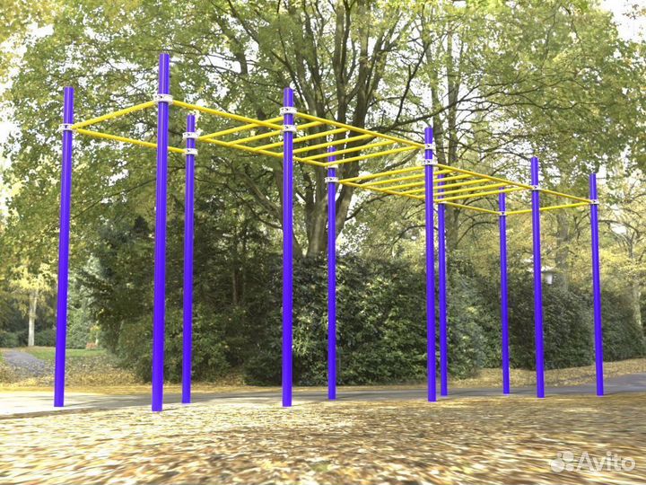 Комплекс Воркаут с рукоходом двухуровневым и 6 турниками Pioner A16705
