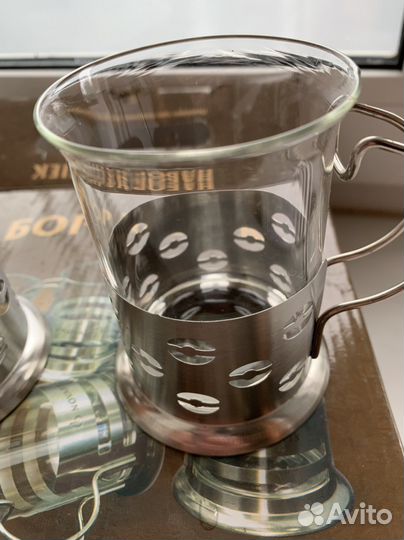 Стаканы с подстаканниками набор 6 шт в коробке