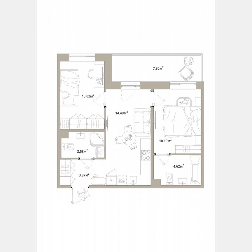 2-к. квартира, 49,1 м², 1/12 эт.